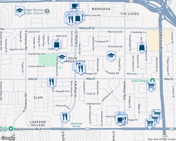 map of restaurants, bars, coffee shops, grocery stores, and more near 408 Brighton Road in Las Vegas
