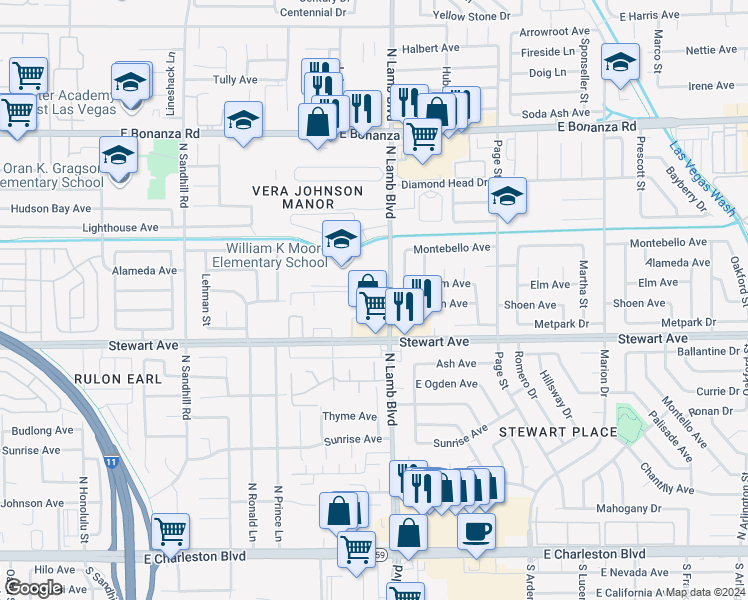 map of restaurants, bars, coffee shops, grocery stores, and more near 405 North Lamb Boulevard in Las Vegas