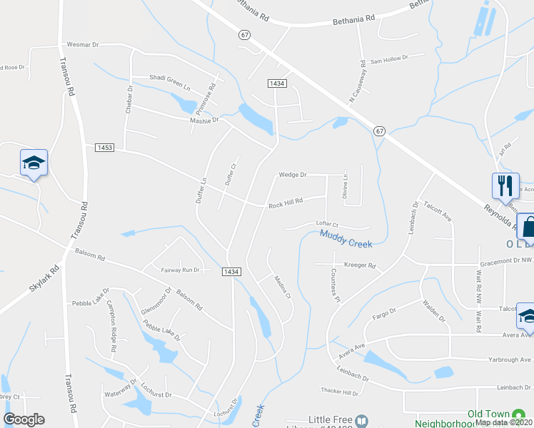 map of restaurants, bars, coffee shops, grocery stores, and more near 4211 Wedge Drive in Pfafftown