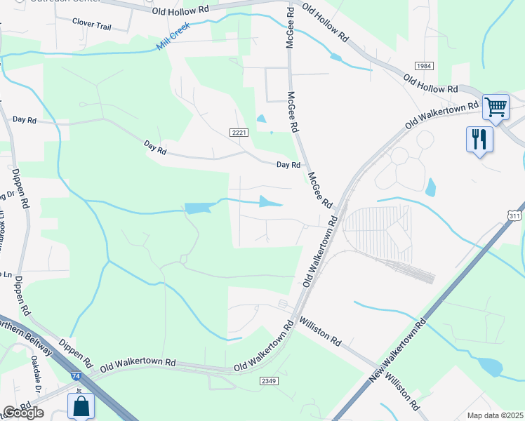 map of restaurants, bars, coffee shops, grocery stores, and more near 4941 Talphin Drive in Walkertown