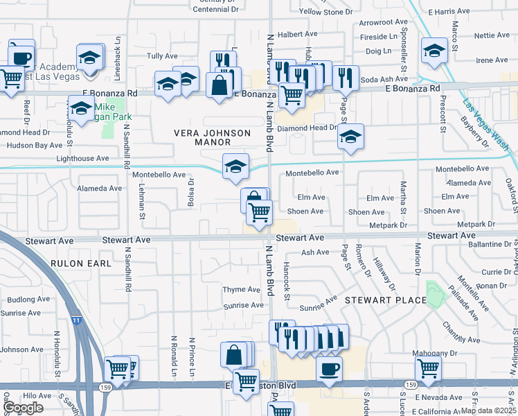 map of restaurants, bars, coffee shops, grocery stores, and more near 405 North Lamb Boulevard in Las Vegas