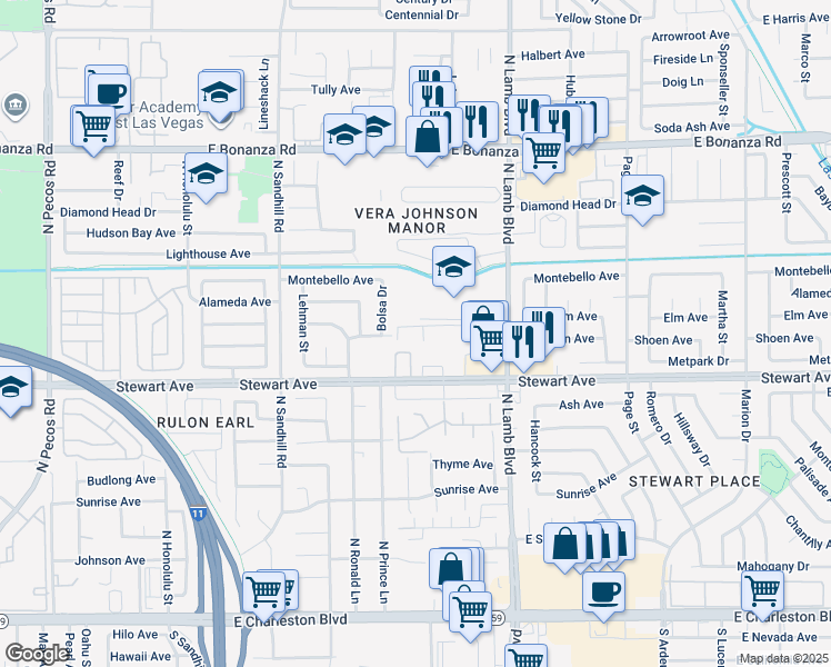 map of restaurants, bars, coffee shops, grocery stores, and more near 457 North Lamb Boulevard in Las Vegas