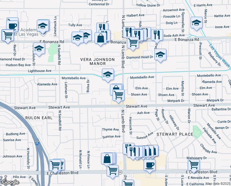 map of restaurants, bars, coffee shops, grocery stores, and more near 409 North Lamb Boulevard in Las Vegas
