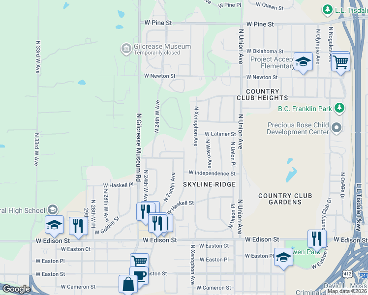 map of restaurants, bars, coffee shops, grocery stores, and more near 912 North Yukon Avenue in Tulsa