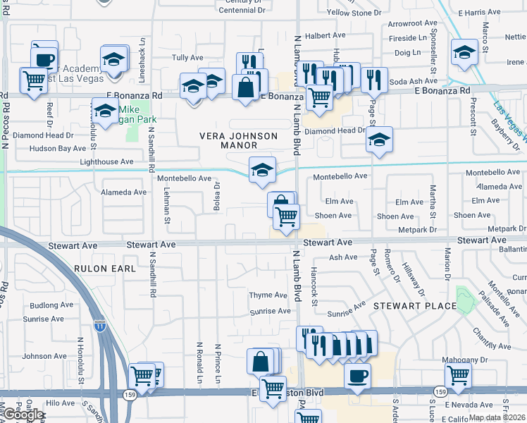 map of restaurants, bars, coffee shops, grocery stores, and more near 437 North Lamb Boulevard in Las Vegas