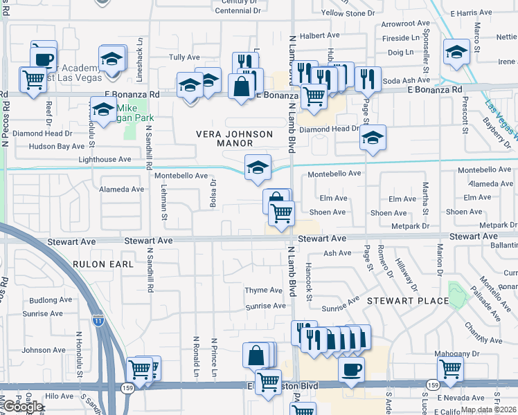 map of restaurants, bars, coffee shops, grocery stores, and more near 437 North Lamb Boulevard in Las Vegas