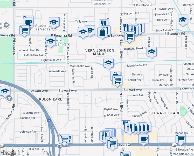 map of restaurants, bars, coffee shops, grocery stores, and more near 457 North Lamb Boulevard in Las Vegas