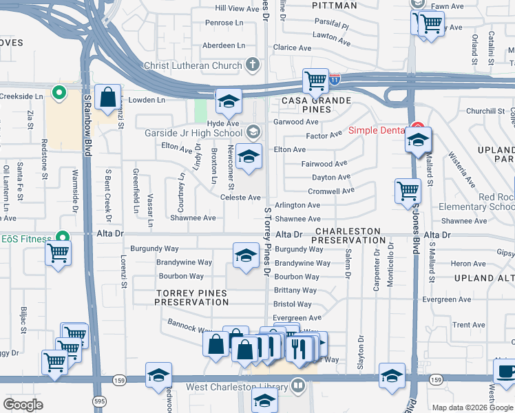 map of restaurants, bars, coffee shops, grocery stores, and more near 6344 Arlington Avenue in Las Vegas