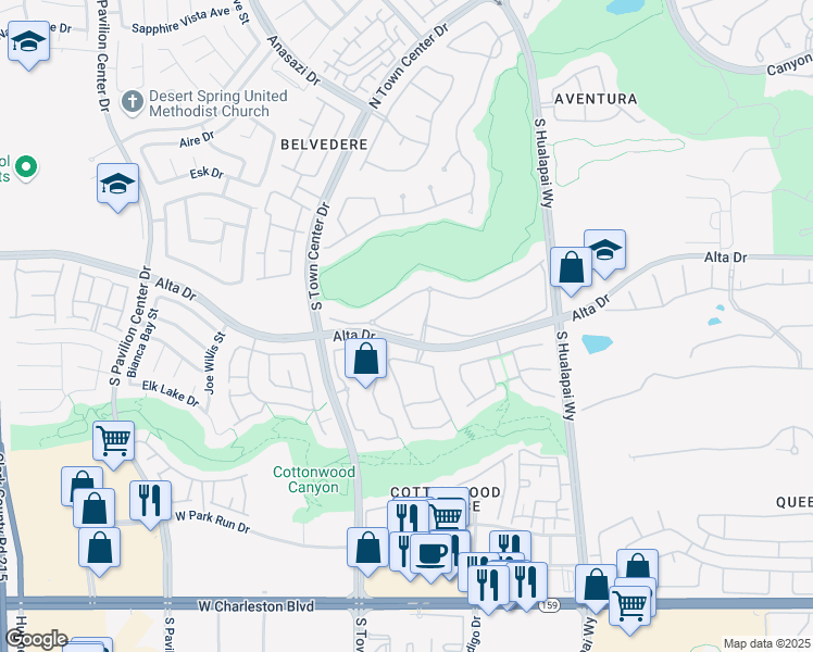 map of restaurants, bars, coffee shops, grocery stores, and more near 10316 Rocky Mesa Court in Las Vegas