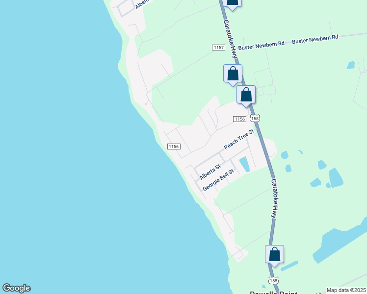 map of restaurants, bars, coffee shops, grocery stores, and more near 112 Soundview Drive in Jarvisburg