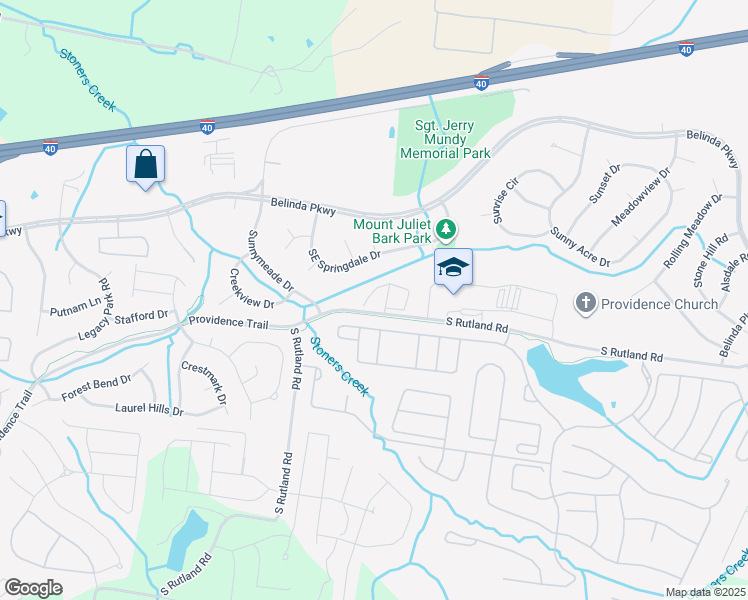 map of restaurants, bars, coffee shops, grocery stores, and more near 307 Killian Way in Mount Juliet