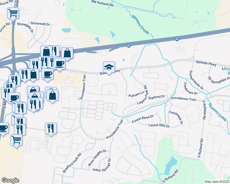 map of restaurants, bars, coffee shops, grocery stores, and more near 4580 Boxcroft Circle in Mt. Juliet