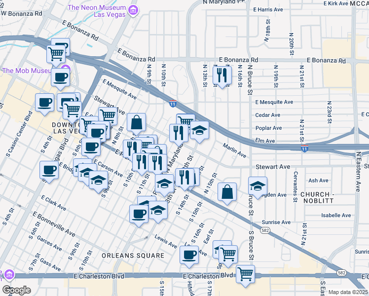map of restaurants, bars, coffee shops, grocery stores, and more near in Las Vegas