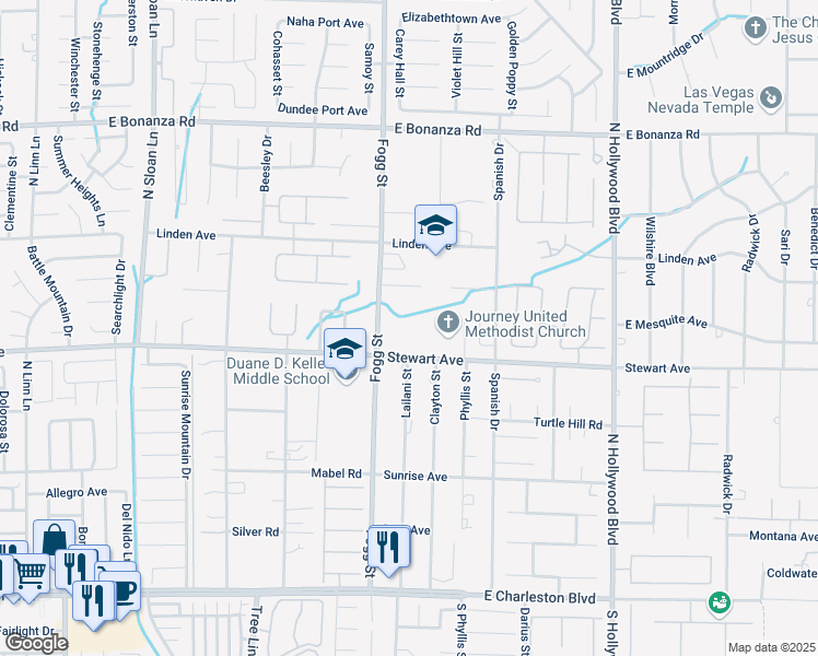 map of restaurants, bars, coffee shops, grocery stores, and more near 6400 Stewart Avenue in Las Vegas
