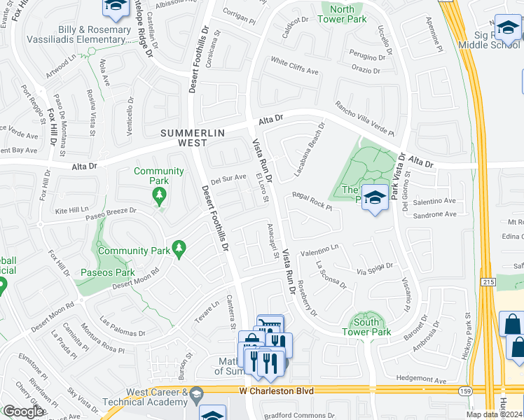 map of restaurants, bars, coffee shops, grocery stores, and more near 11713 Via Esperanza Avenue in Las Vegas