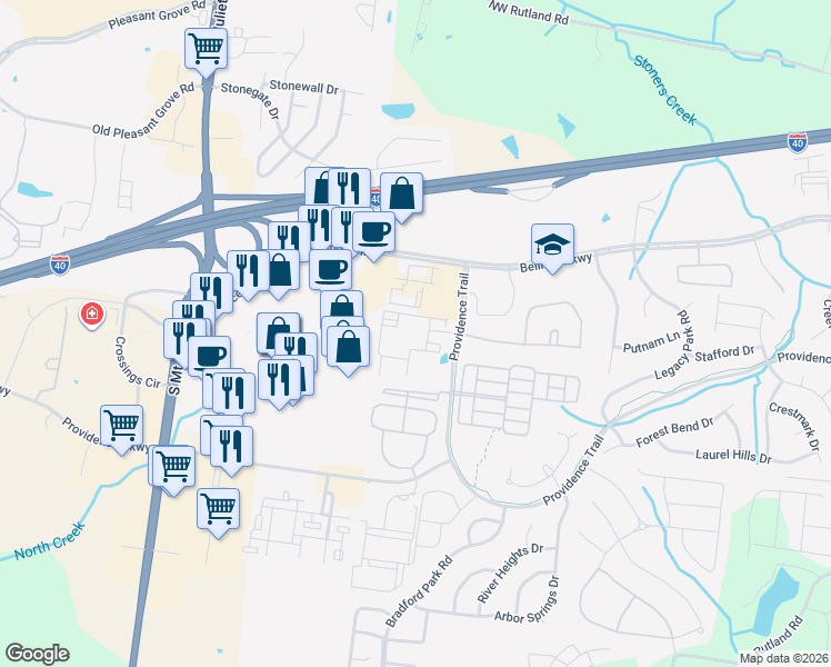 map of restaurants, bars, coffee shops, grocery stores, and more near 120 Providence Trail in Mt. Juliet