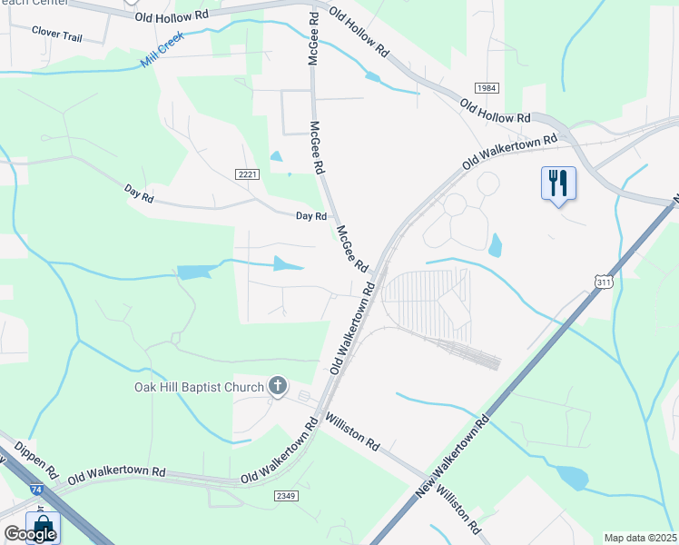 map of restaurants, bars, coffee shops, grocery stores, and more near Talphin Drive in Walkertown