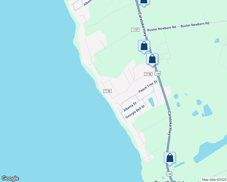 map of restaurants, bars, coffee shops, grocery stores, and more near 112 Soundview Drive in Jarvisburg