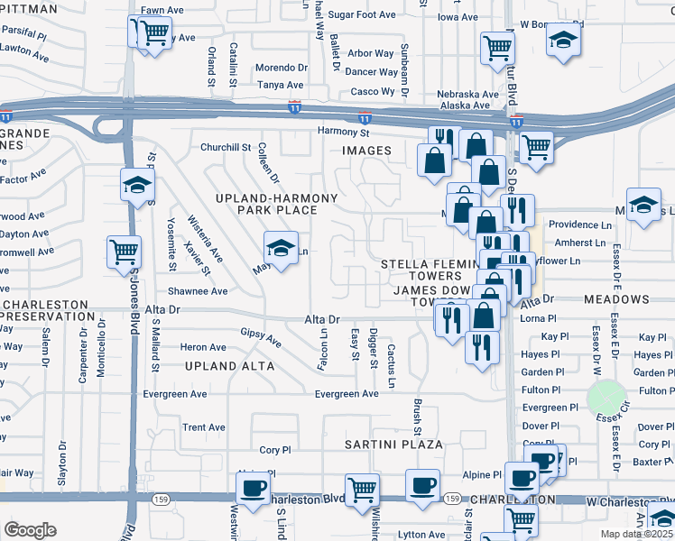 map of restaurants, bars, coffee shops, grocery stores, and more near 5300 Fieldstone in Las Vegas