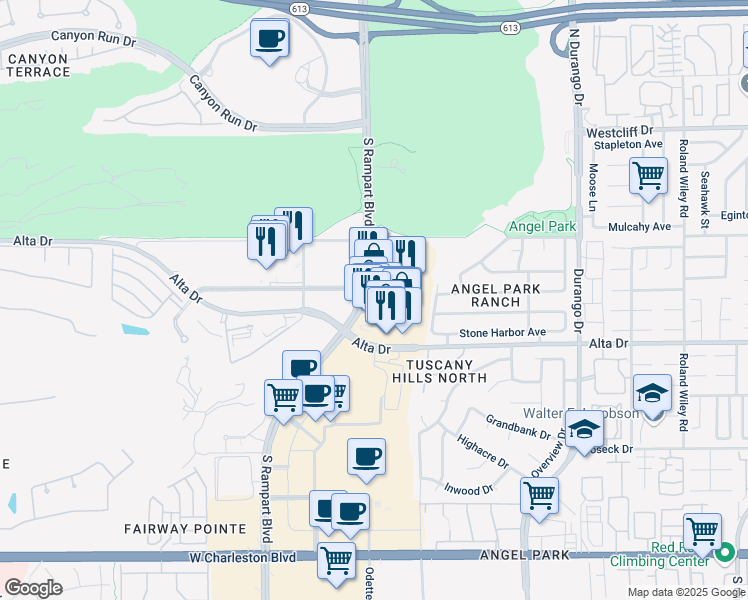 map of restaurants, bars, coffee shops, grocery stores, and more near 330 South Rampart Boulevard in Las Vegas