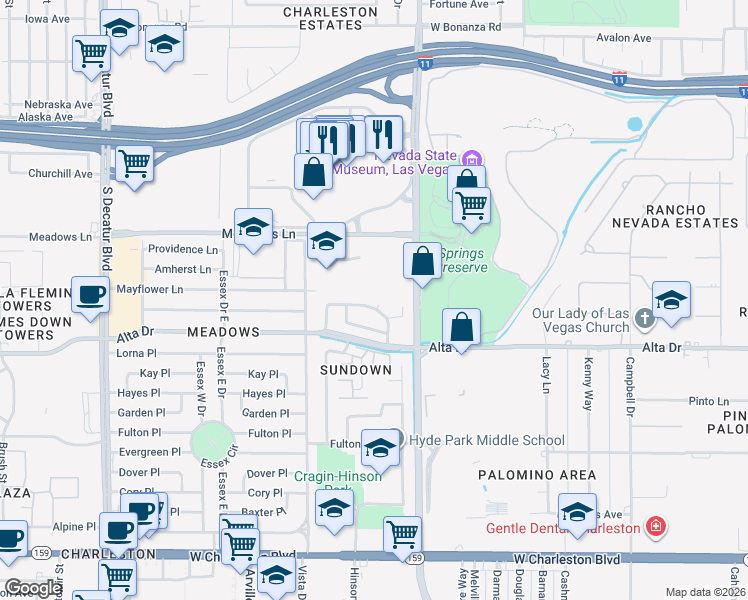 map of restaurants, bars, coffee shops, grocery stores, and more near in Las Vegas