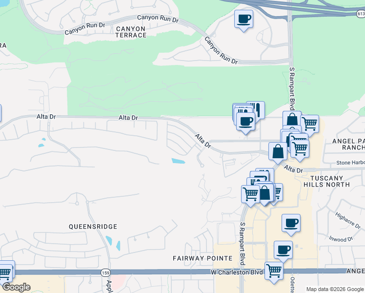 map of restaurants, bars, coffee shops, grocery stores, and more near 9152 Whitekirk Place in Las Vegas