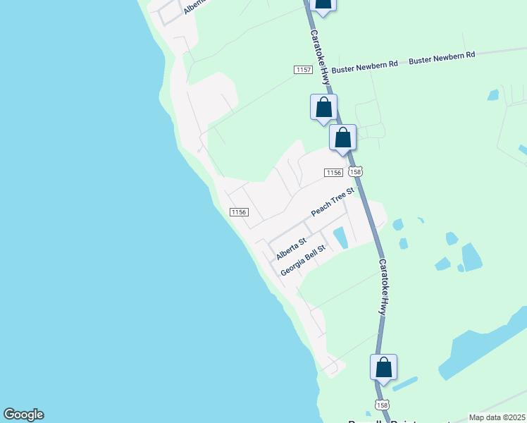 map of restaurants, bars, coffee shops, grocery stores, and more near 115 Soundview Drive in Jarvisburg