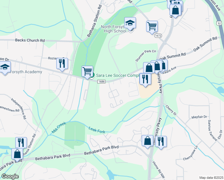 map of restaurants, bars, coffee shops, grocery stores, and more near 5490 Countryside Drive in Winston-Salem