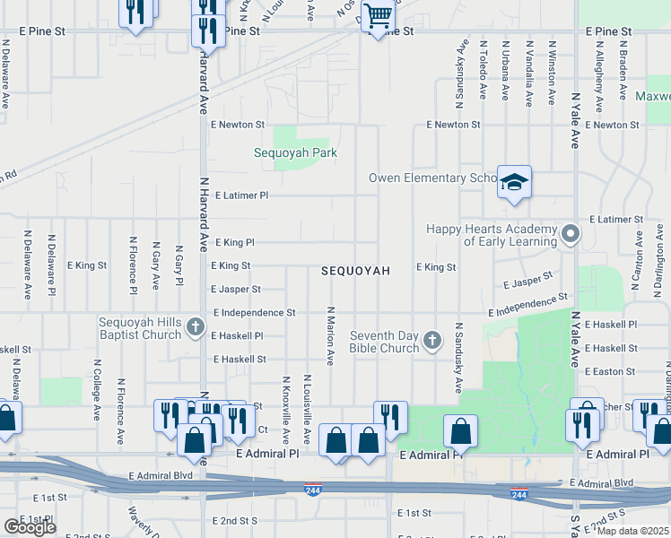 map of restaurants, bars, coffee shops, grocery stores, and more near 847 North Marion Avenue in Tulsa