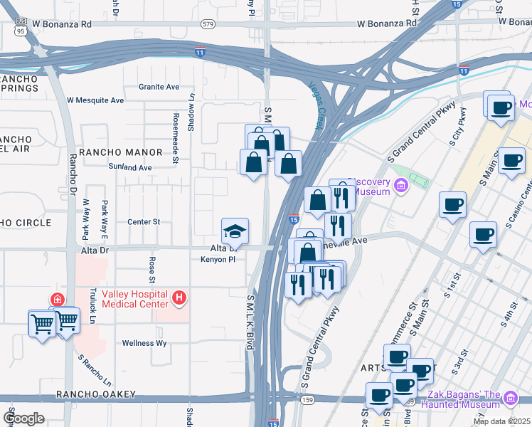 map of restaurants, bars, coffee shops, grocery stores, and more near 418 South Martin Luther King Boulevard in Las Vegas