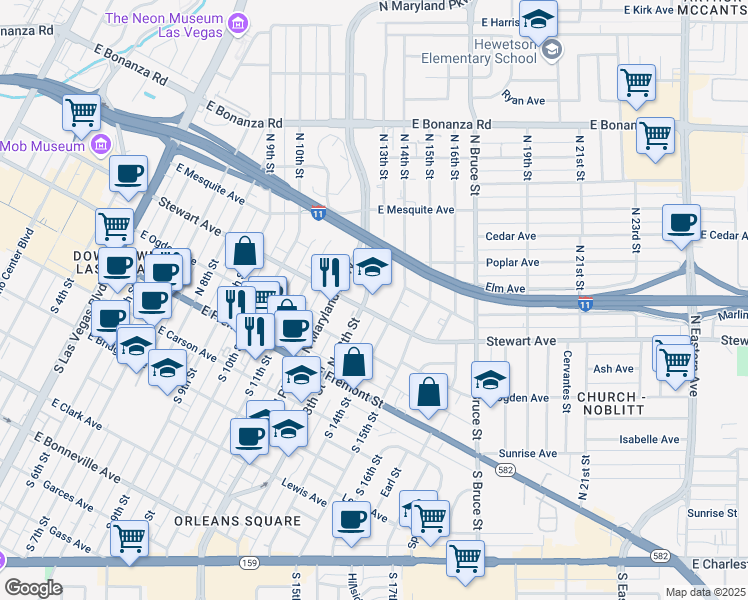 map of restaurants, bars, coffee shops, grocery stores, and more near 300 North 13th Street in Las Vegas