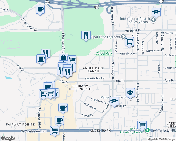 map of restaurants, bars, coffee shops, grocery stores, and more near 8621 Crest Hill in Las Vegas
