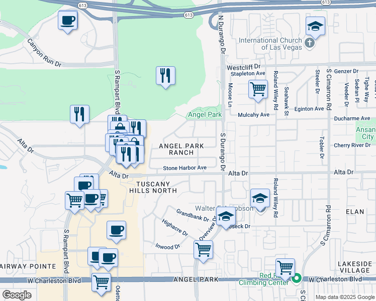 map of restaurants, bars, coffee shops, grocery stores, and more near 8541 Crest Hill in Las Vegas