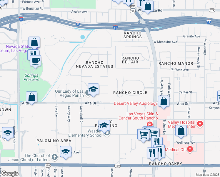 map of restaurants, bars, coffee shops, grocery stores, and more near 401 Rosemary Lane in Las Vegas
