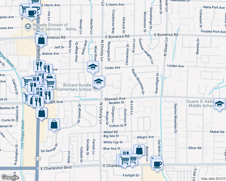 map of restaurants, bars, coffee shops, grocery stores, and more near 5565 Cy Young in Las Vegas