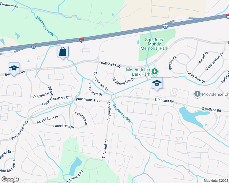 map of restaurants, bars, coffee shops, grocery stores, and more near 136 Sunnymeade Drive in Mt. Juliet
