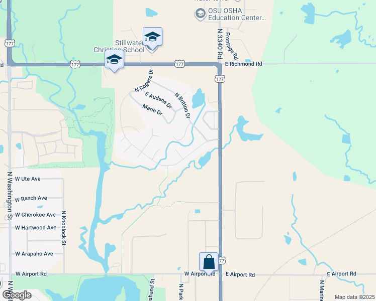 map of restaurants, bars, coffee shops, grocery stores, and more near 410 East Rogers Drive in Stillwater