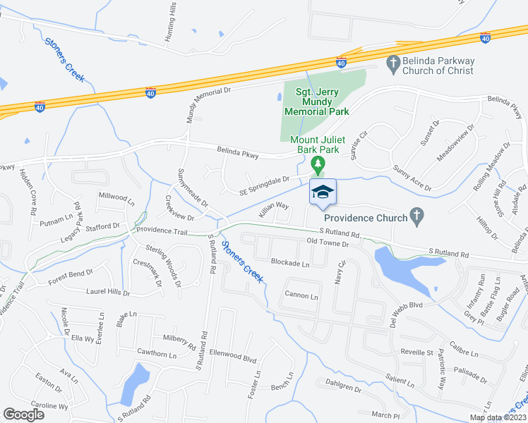 map of restaurants, bars, coffee shops, grocery stores, and more near 303 Killian Way in Mount Juliet