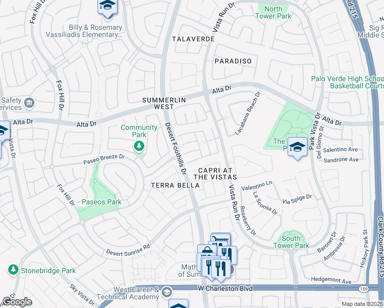 map of restaurants, bars, coffee shops, grocery stores, and more near 11753 San Rosarita Court in Las Vegas