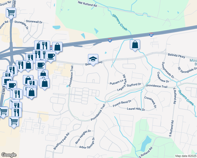 map of restaurants, bars, coffee shops, grocery stores, and more near 4580 Boxcroft Circle in Mt. Juliet