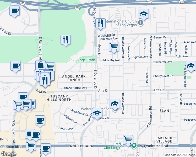 map of restaurants, bars, coffee shops, grocery stores, and more near 8450 Alta Drive in Las Vegas