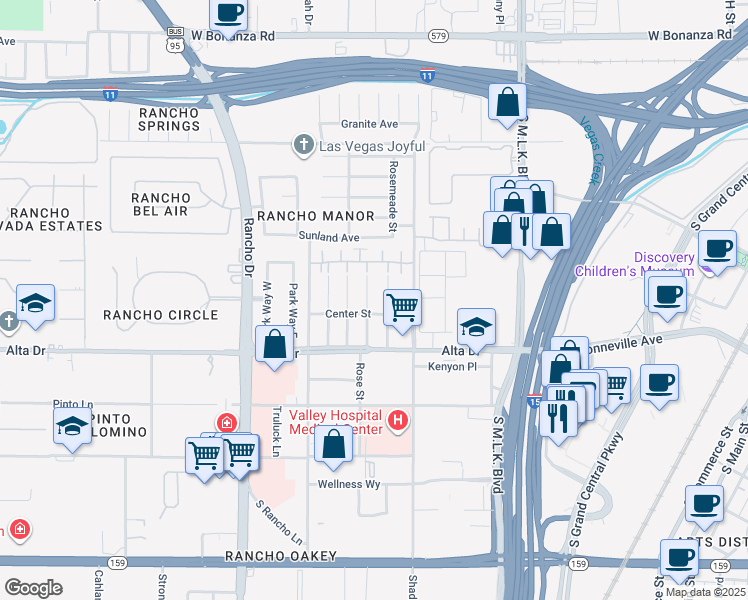 map of restaurants, bars, coffee shops, grocery stores, and more near 319 Vandalia Street in Las Vegas