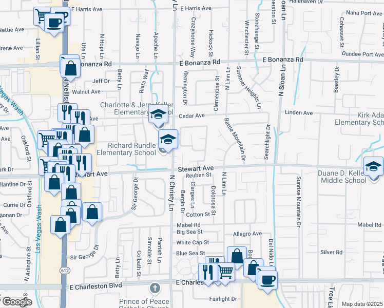 map of restaurants, bars, coffee shops, grocery stores, and more near 5565 East Cy Young Drive in Las Vegas