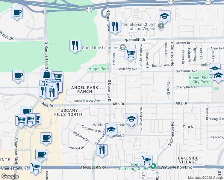 map of restaurants, bars, coffee shops, grocery stores, and more near 336 Vista Glen Street in Las Vegas