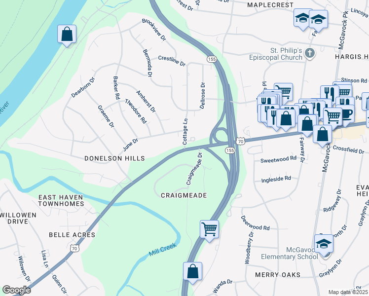 map of restaurants, bars, coffee shops, grocery stores, and more near 2212 Lebanon Pike in Nashville
