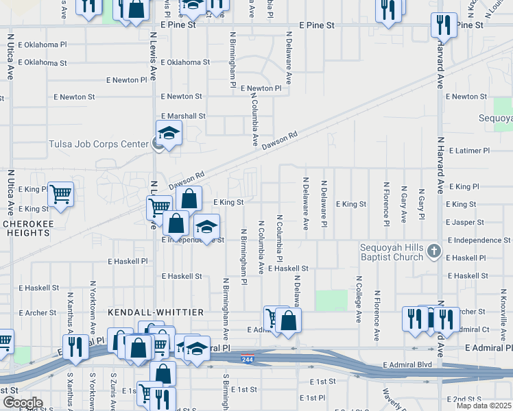 map of restaurants, bars, coffee shops, grocery stores, and more near 852 North Columbia Avenue in Tulsa