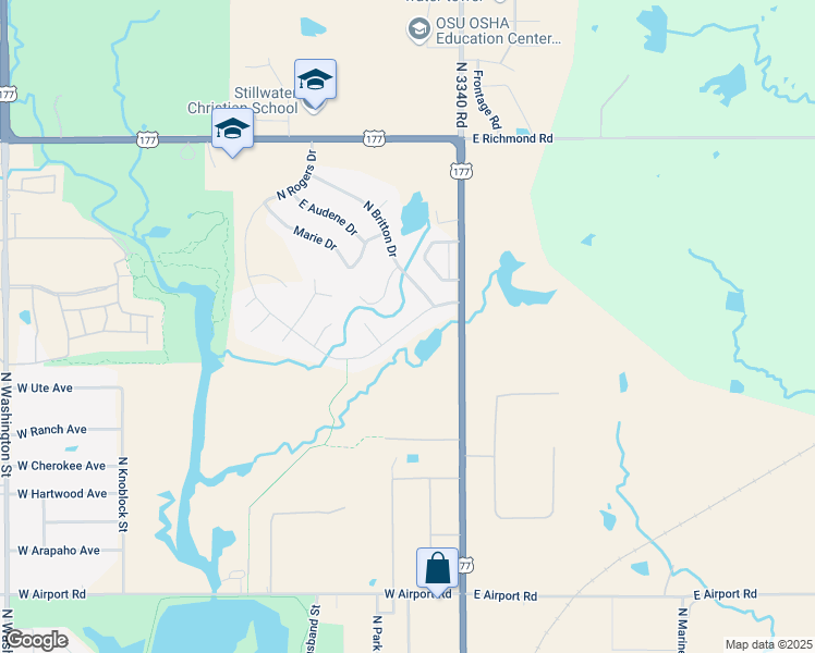 map of restaurants, bars, coffee shops, grocery stores, and more near 410 East Rogers Drive in Stillwater