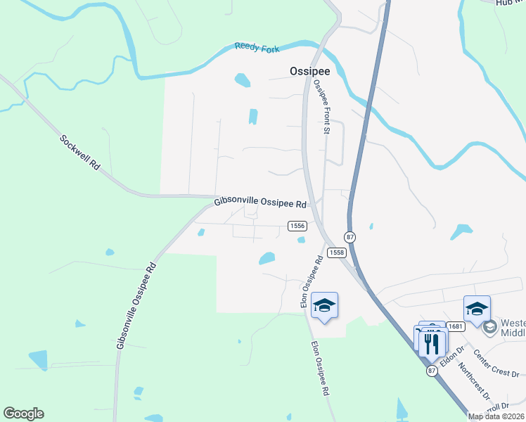 map of restaurants, bars, coffee shops, grocery stores, and more near 2903 Gibsonville Ossipee Road in Elon