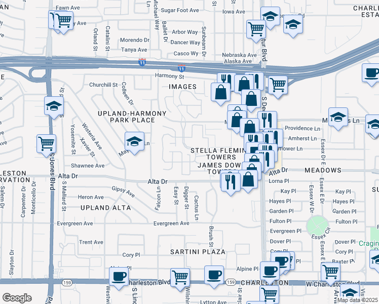 map of restaurants, bars, coffee shops, grocery stores, and more near 400 Wonderstone Drive in Las Vegas