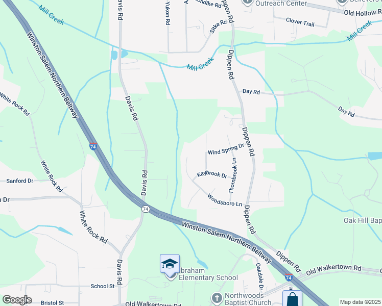 map of restaurants, bars, coffee shops, grocery stores, and more near 4953 Woodsboro Lane in Winston-Salem